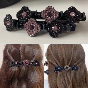 3/$15 Set of Rhinestone Flower Braiding Hair Clips